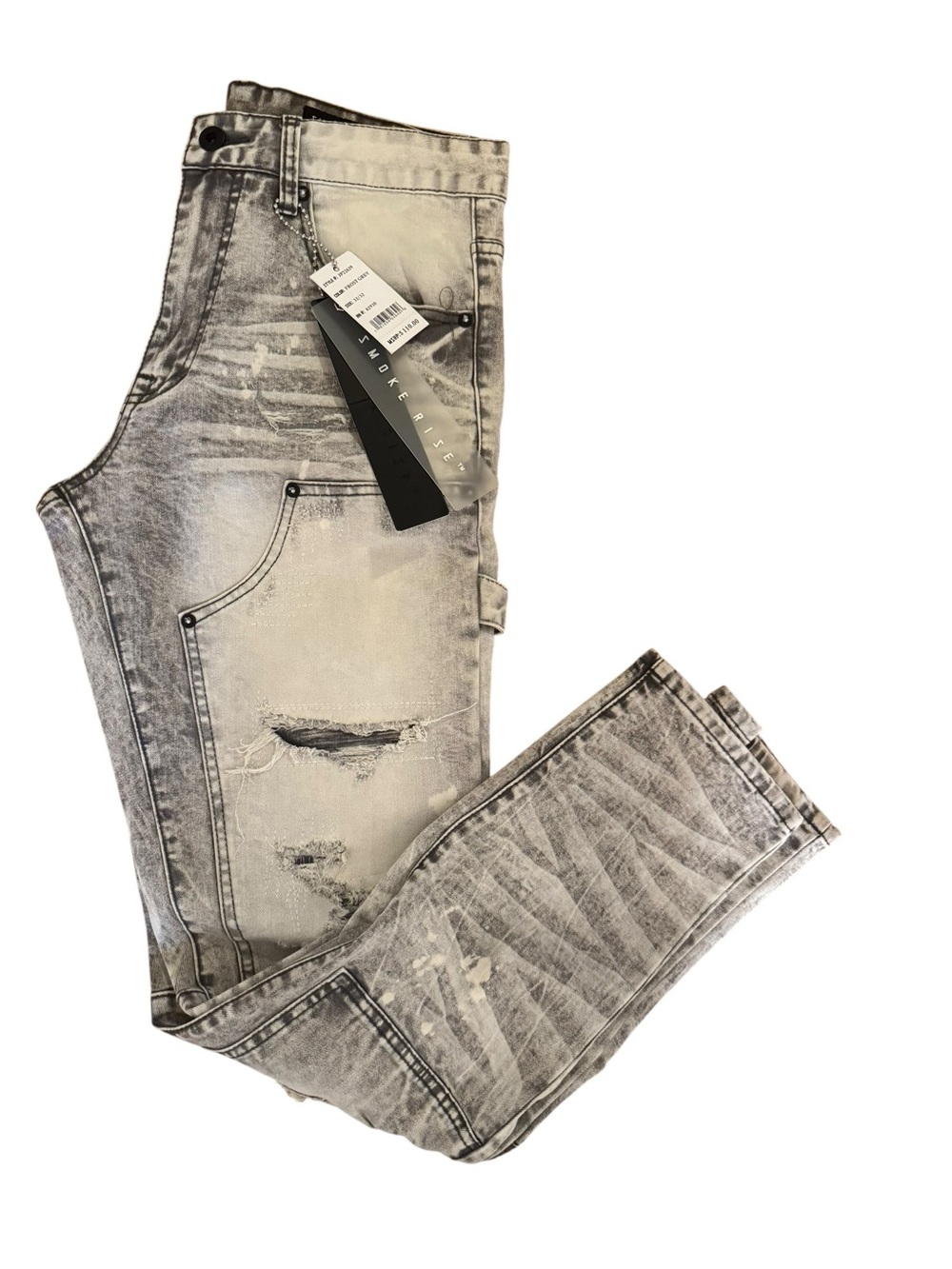 Men's Slim Distressed Grey Washed Jeans - Unbranded